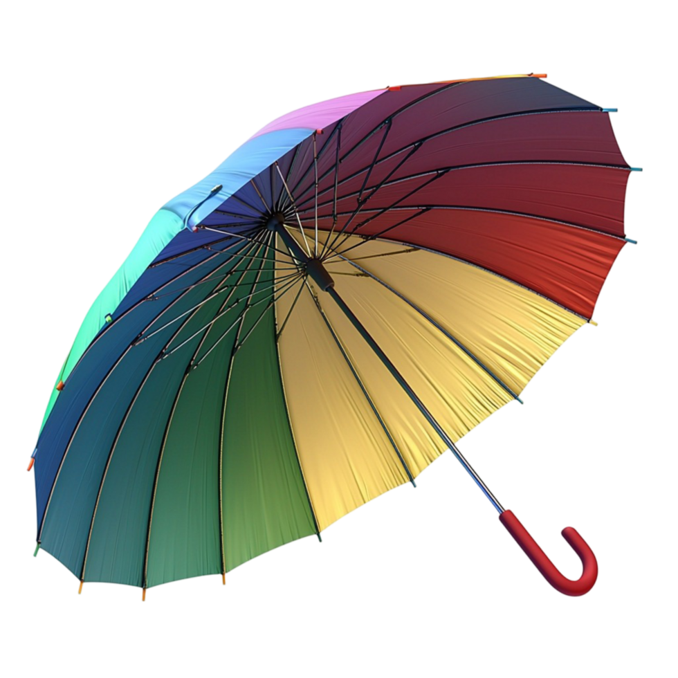 Rainbow Umbrella Gold Handle Elegant Design Protective Accessory Vintage Fashion Statement Piece png