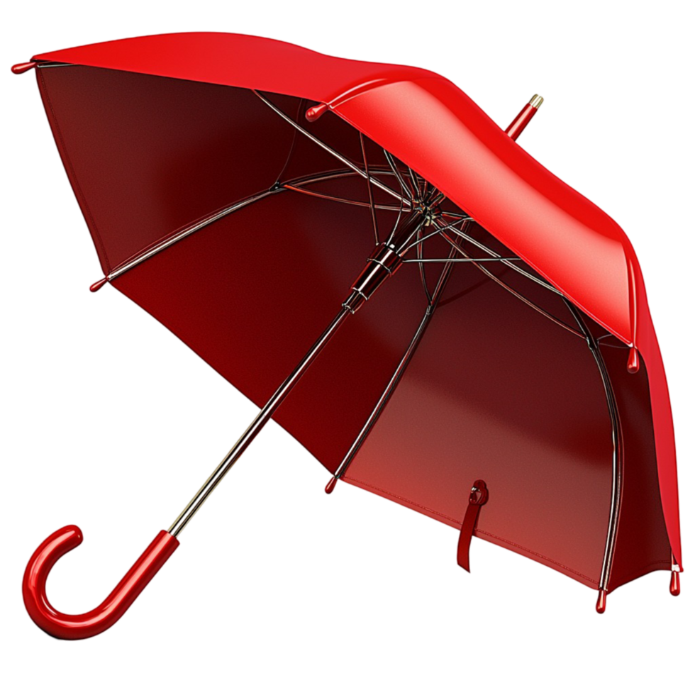 Red Umbrella Displaying Bold Color Curved Handle Functional Stylish Rainy Day Accessory png