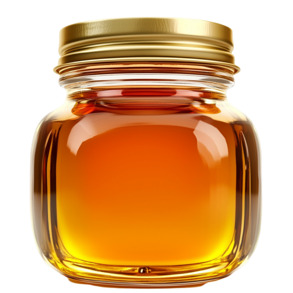 Glass Honey Jar Golden Hue Sweet Nectar Hexagon Pattern Rustic Table Decor Charming Accent Natural Style Kitchen Essential png