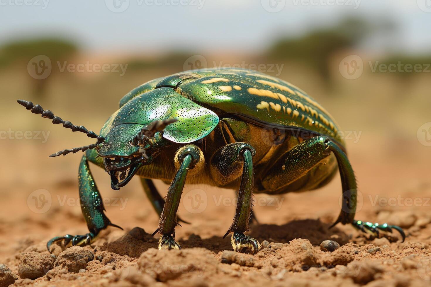 Vibrant jewel beetle on arid terrain in natural habitat photo