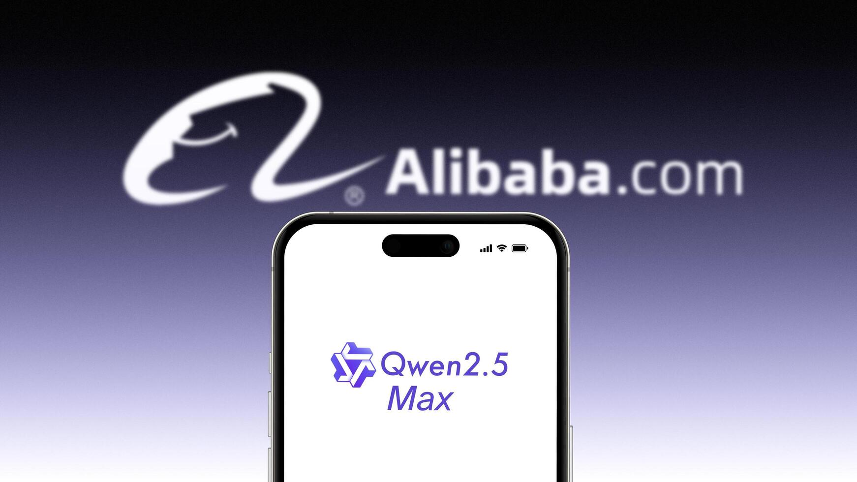Jashore, Bangladesh- 09 Apr 2025- Qwen 2.5 Max AI Logo Displayed on Smartphone with Alibaba Branding in the Background photo