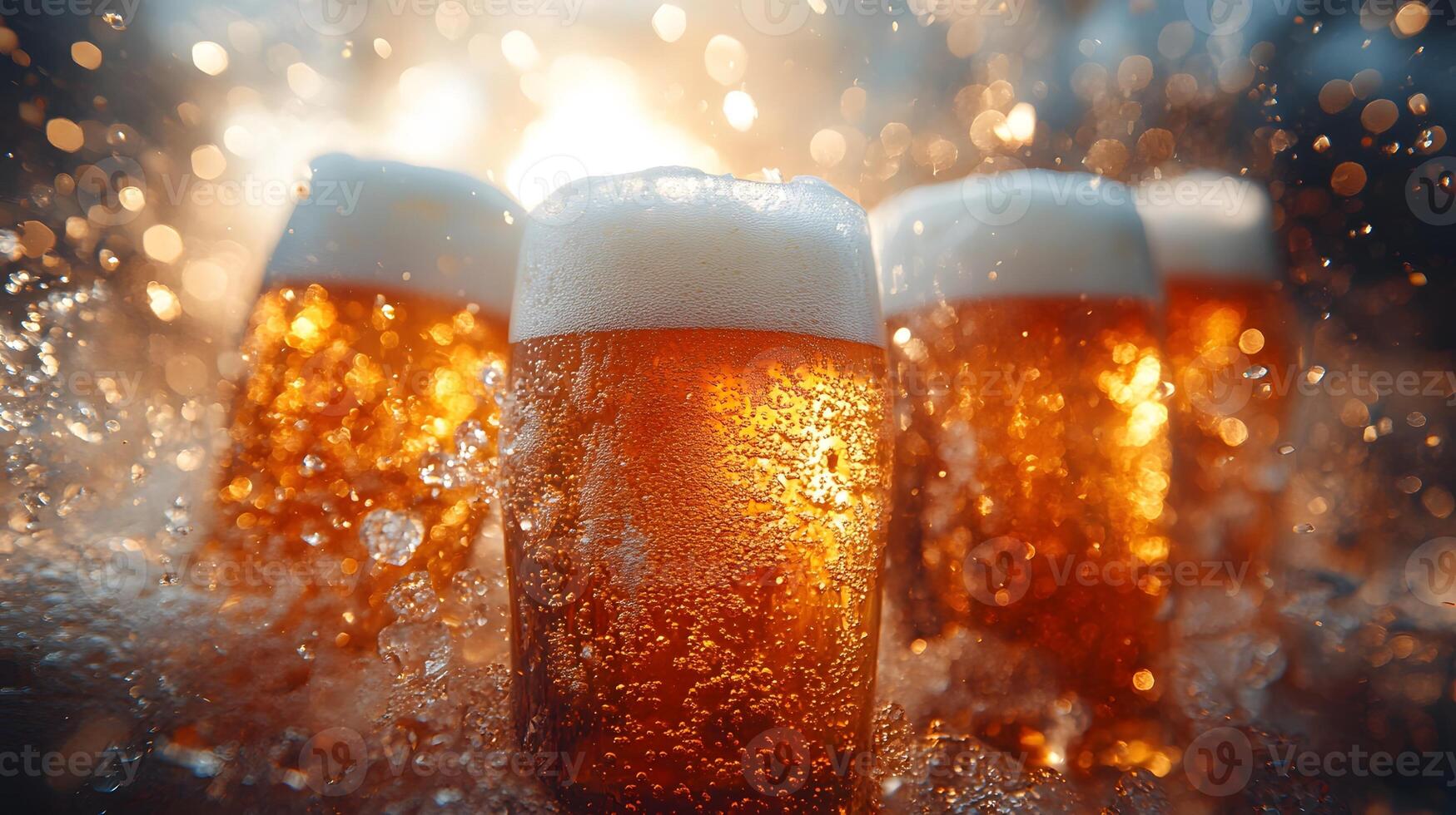 multiple beer glasses colliding in joyful toast photo