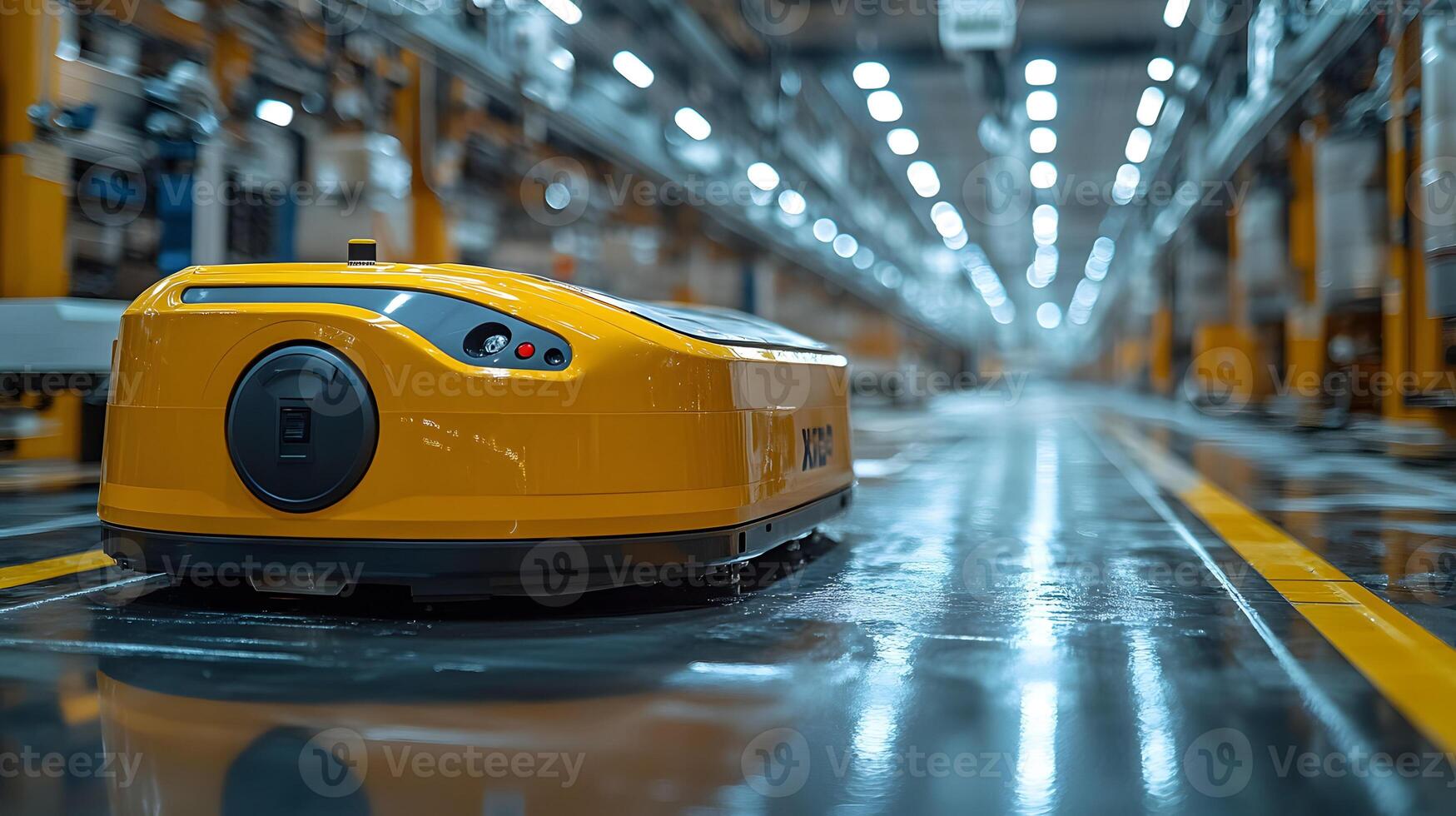 Autonomous cleaning robot factory with sleek robotic machines photo