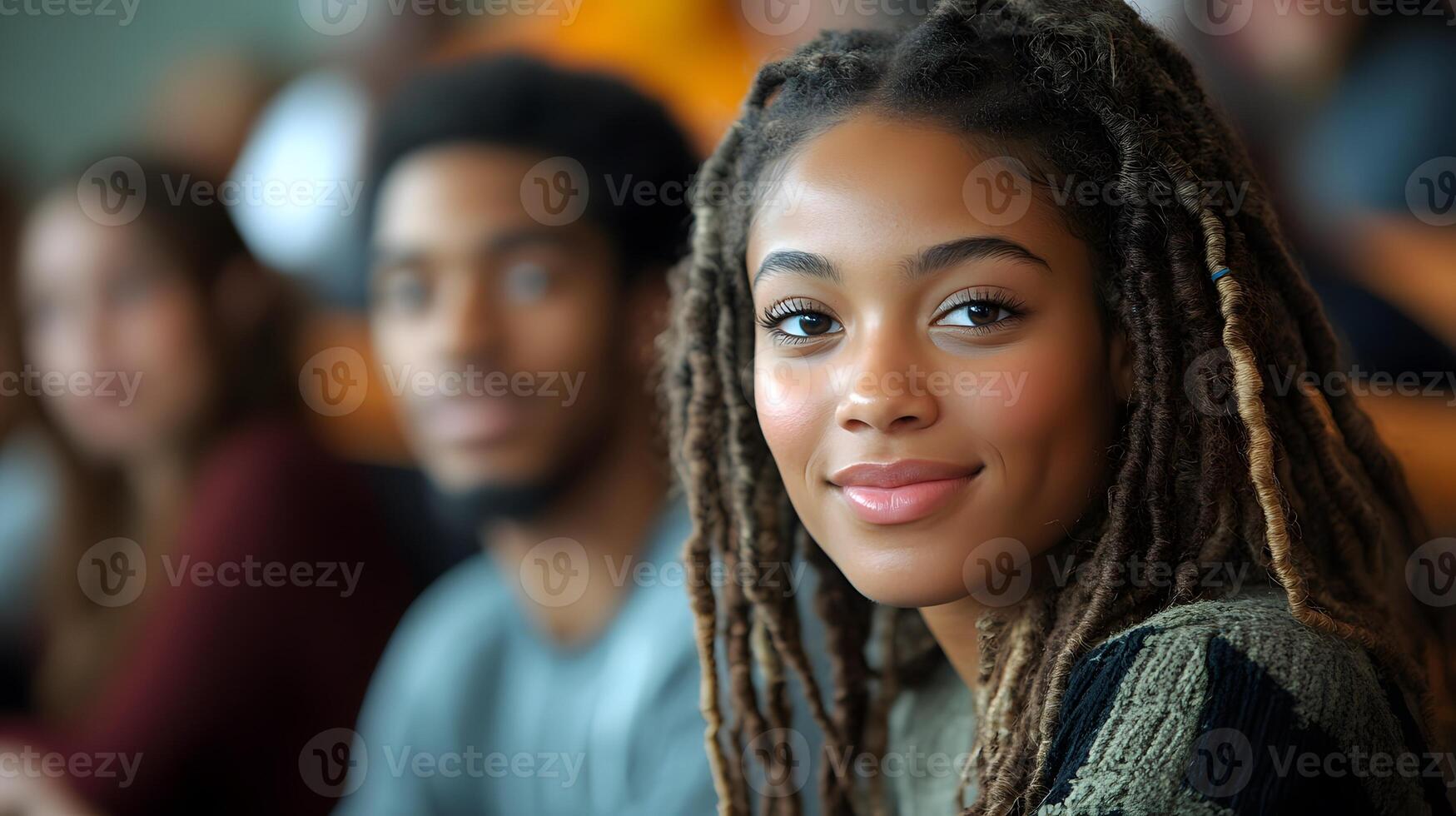 Diverse students sitting together in classroom multicultural learning environment photo