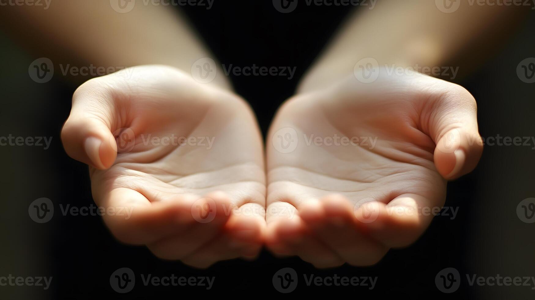 Close-up of hands in meditation pose, soft focus, serene wellness composition photo