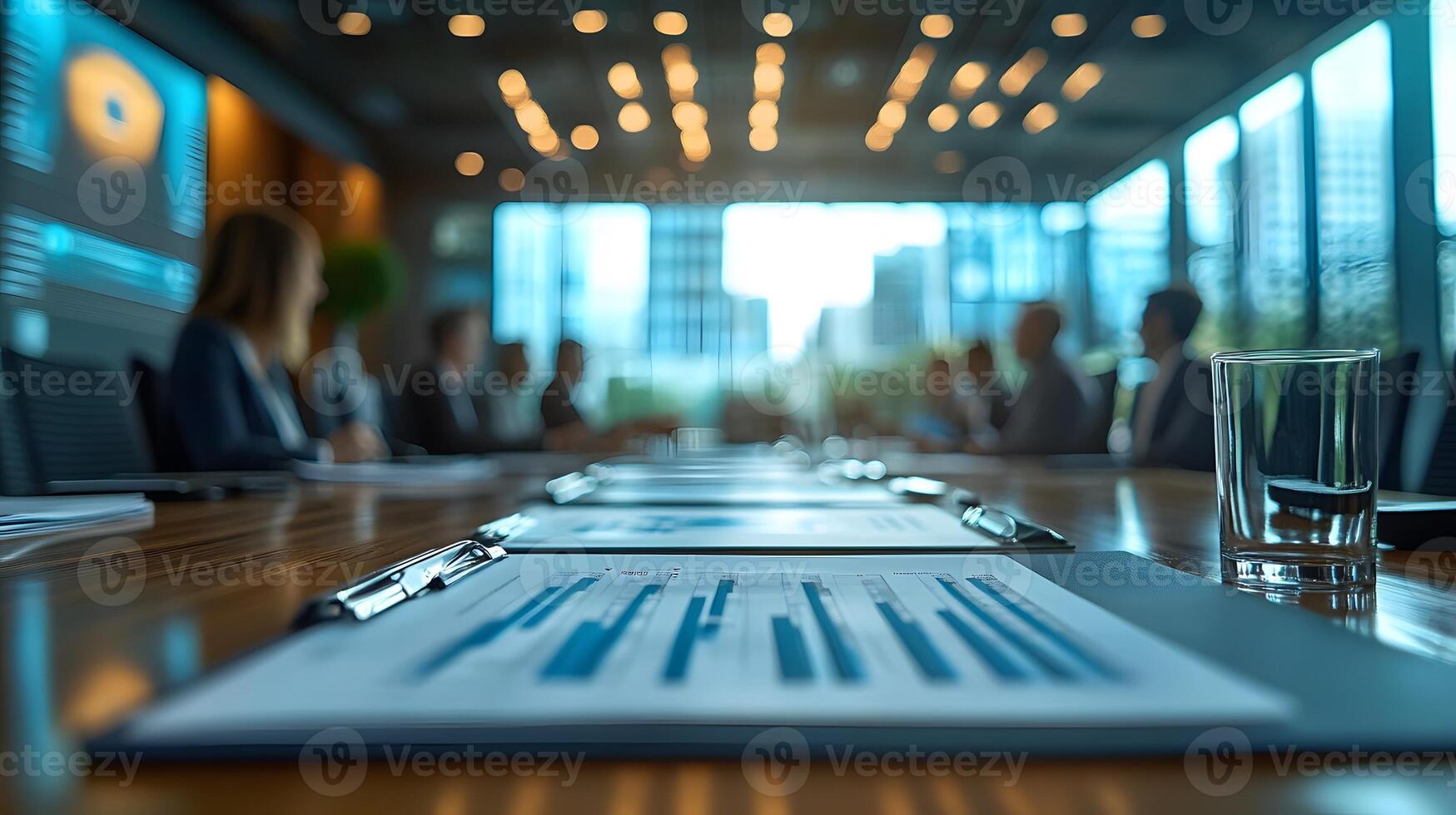 Dynamic presentation in a corporate boardroom, executives discussing business growth, high-energy environment photo