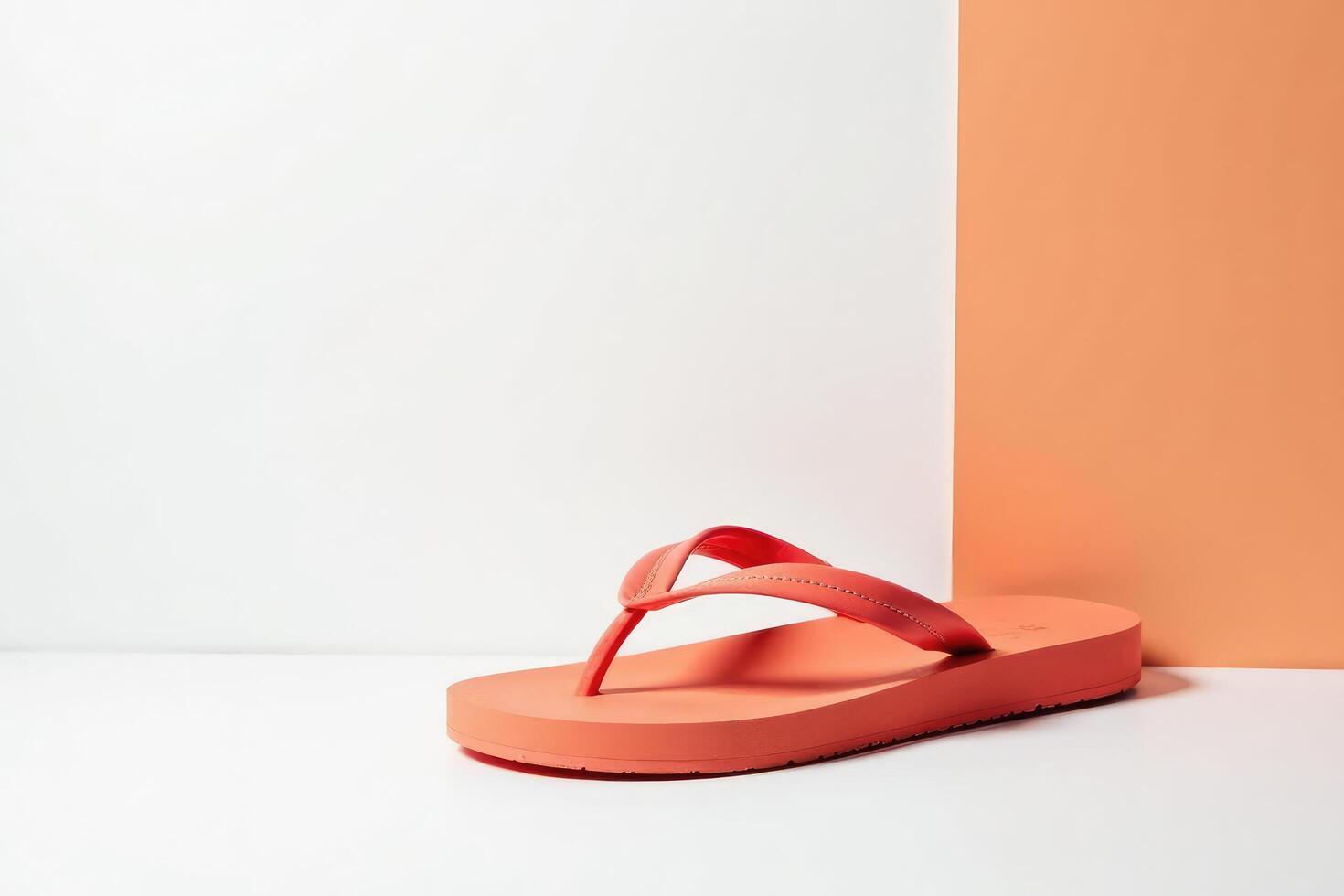 A pair of flip flops in orange and white photo