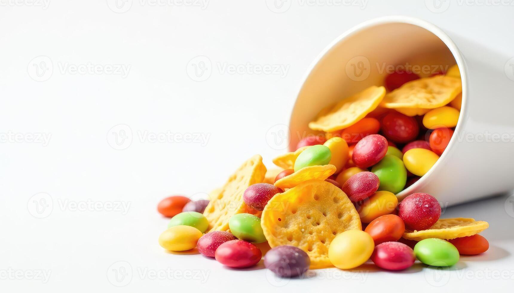 Colorful candy in a cup on a white background photo