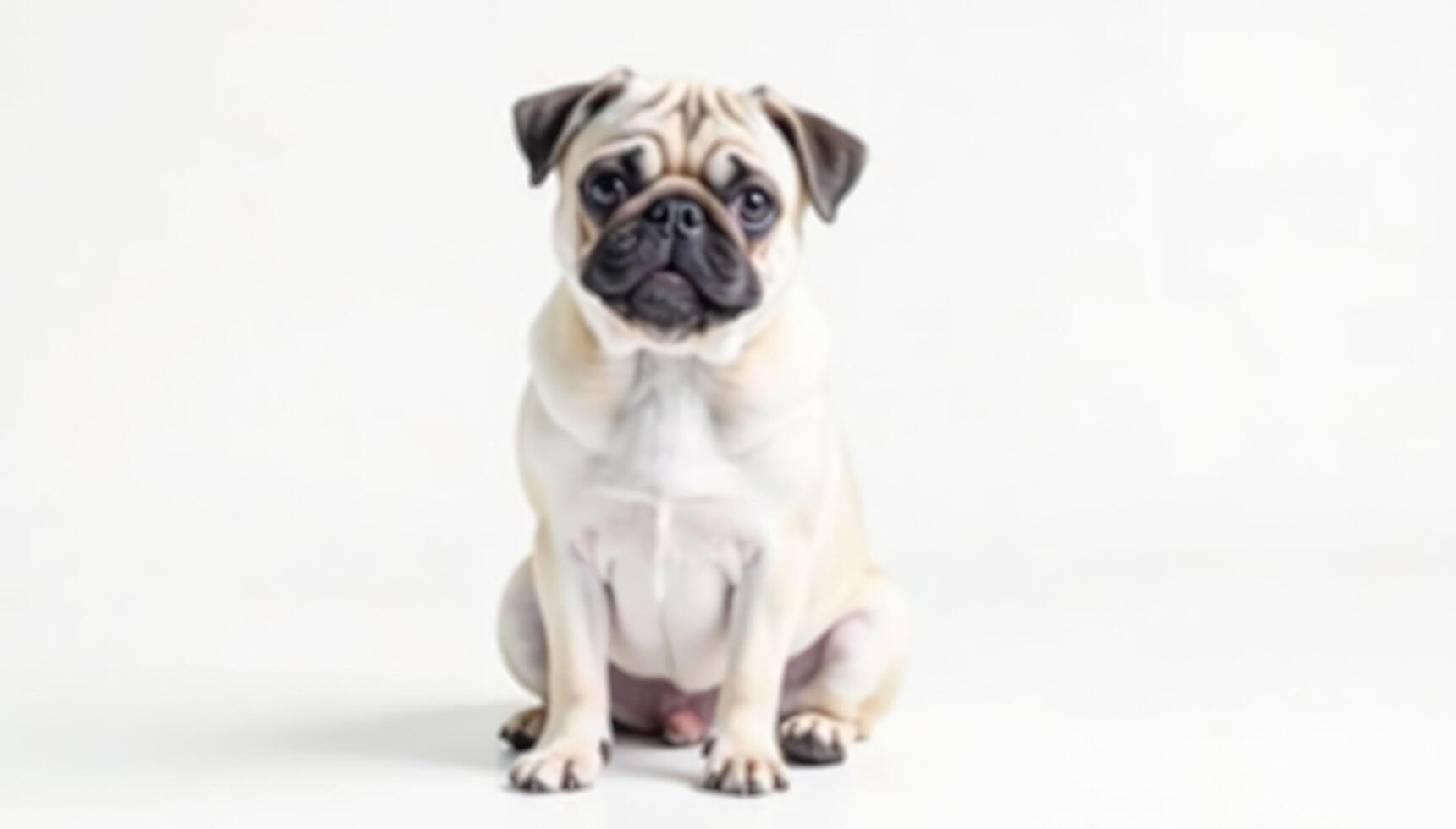 A pug dog sitting on a white background photo