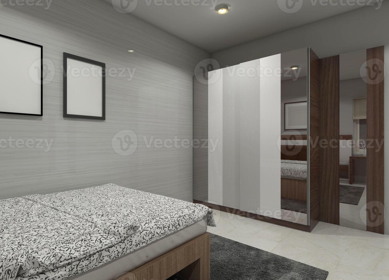 3D rendering of a simple wardrobe design for minimalist bedroom interiors. photo