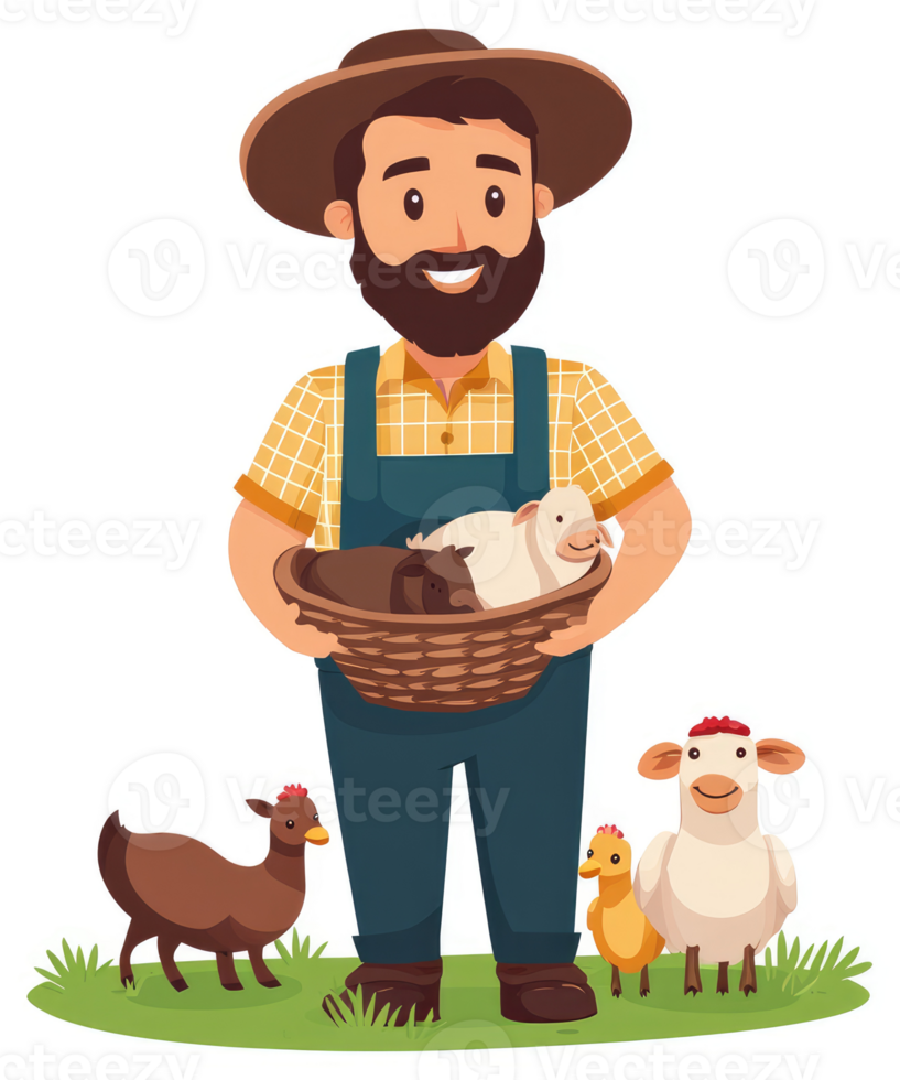 A farmer with a basket of farm animals. png