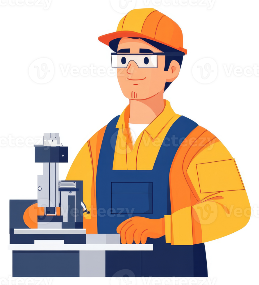 A skilled technician operates machinery in a manufacturing setting. png