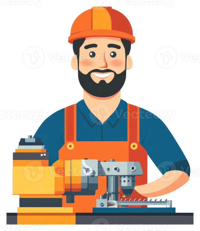 A factory worker operating a machine with a robotic arm. png