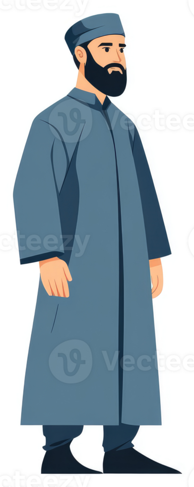 A man in traditional muslim attire, profile view. png