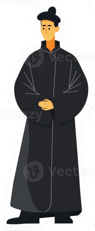 A stylized illustration of a man in a traditional, dark robe. png