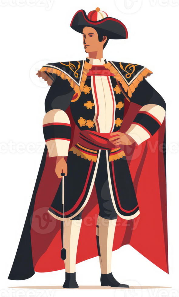 A spanish matador in traditional attire, showcasing vibrant colors and rich details. png