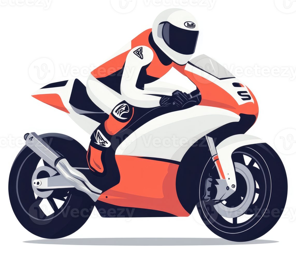 A skilled motorcyclist in a racing suit on a futuristic motorcycle. png