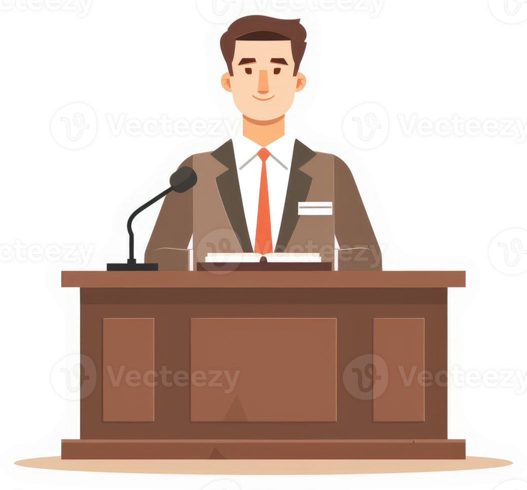 A man in a suit speaks at a podium. png