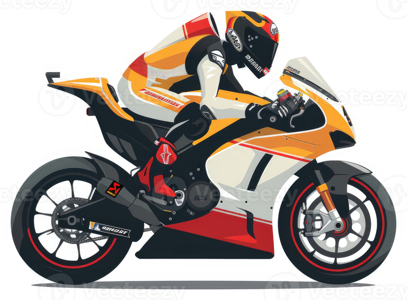 A vibrant illustration of a motorcycle racer in motion. png