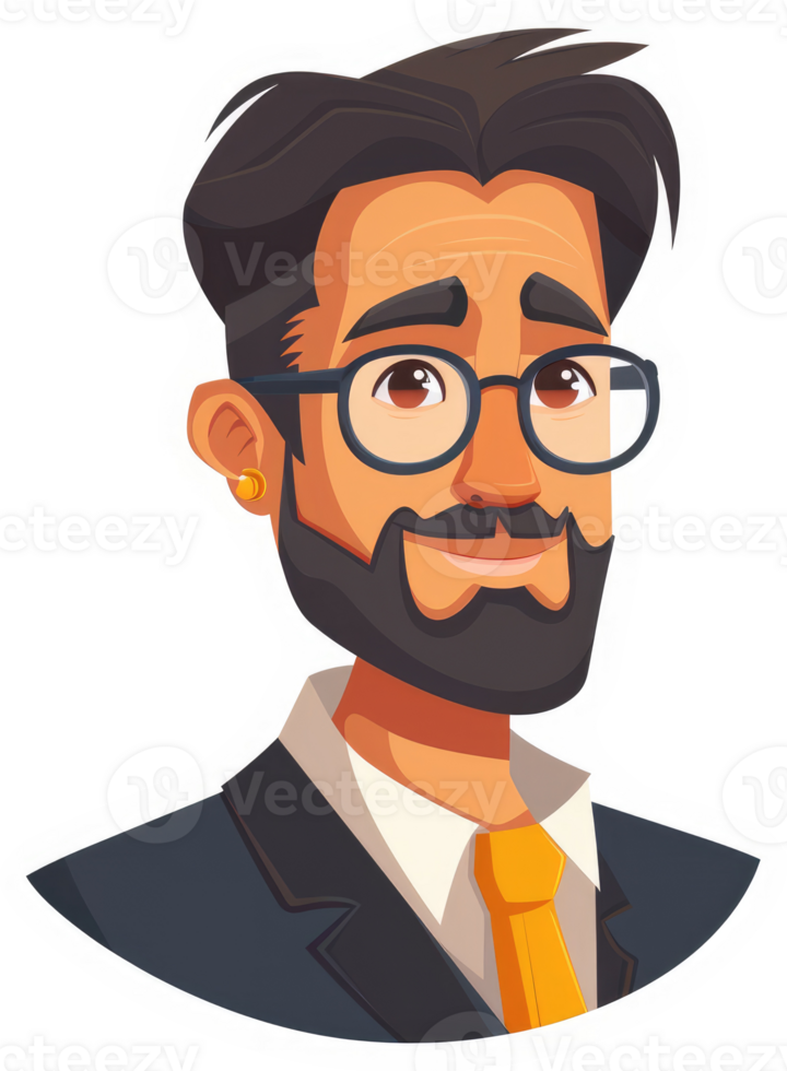 A smiling businessman with glasses and a beard, wearing a suit and tie. png