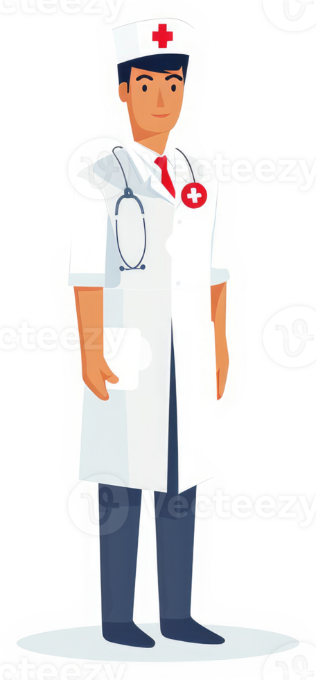 A friendly medical professional in a white coat. png