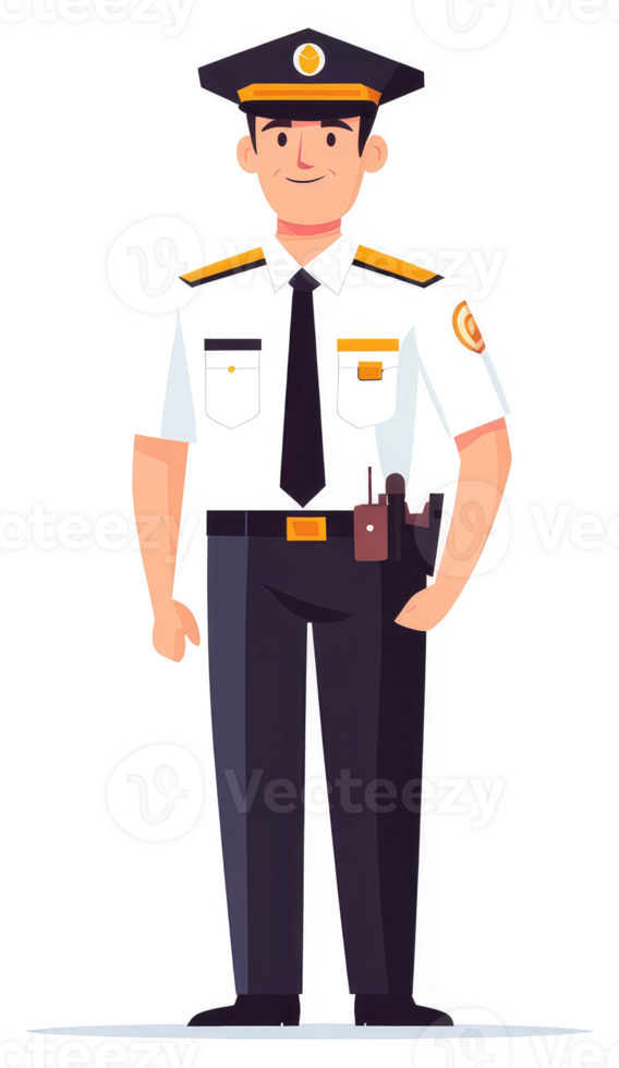 A uniformed security guard in a professional posture. png