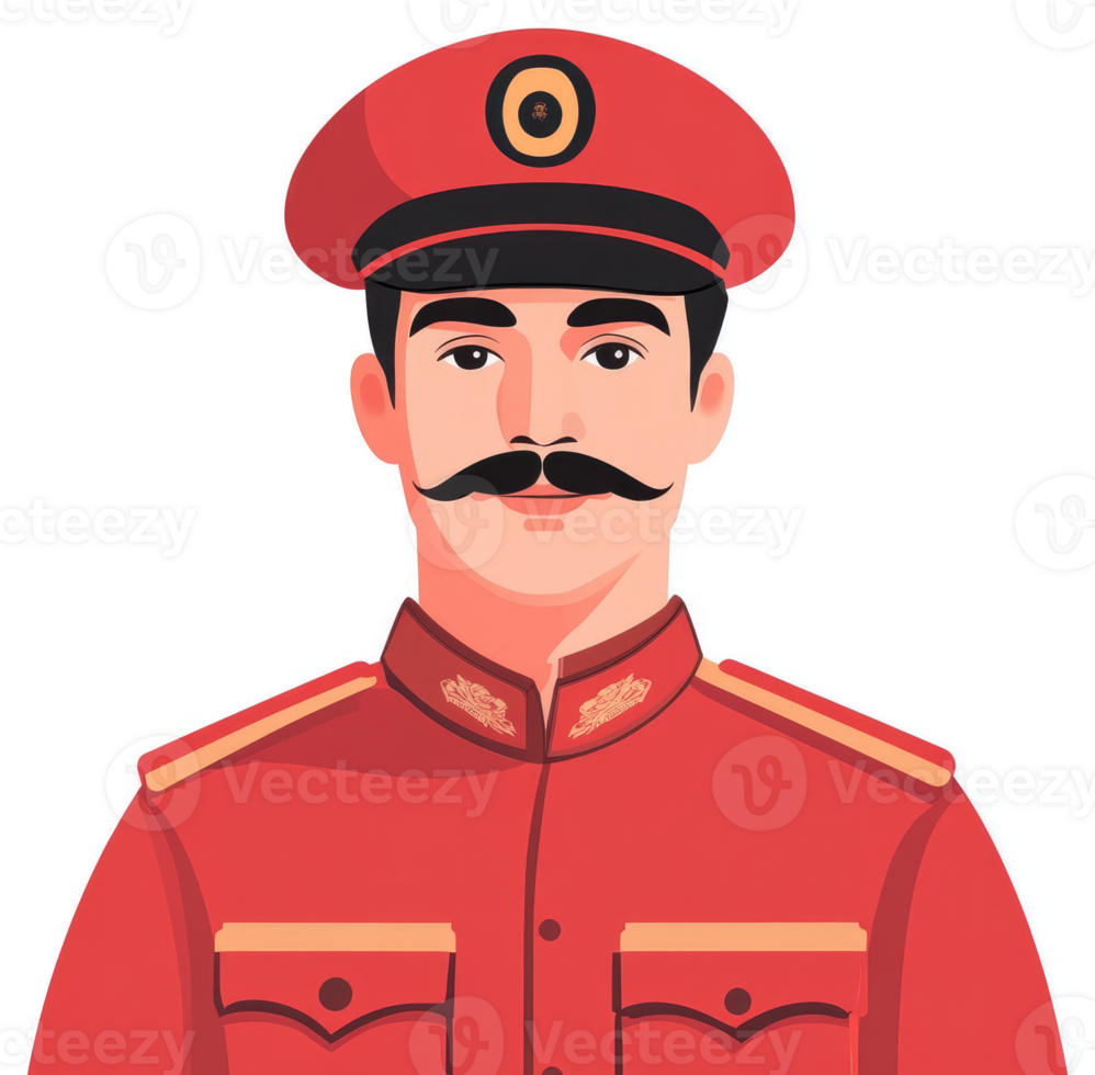 A stylized illustration of a man in a red military uniform. png