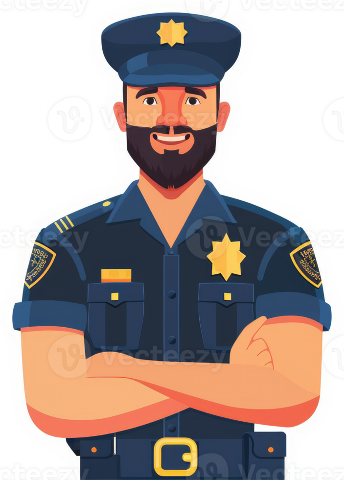 A confident police officer in a navy blue uniform. png