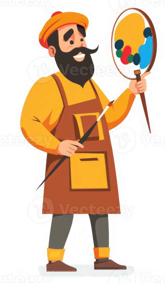 A cheerful artist displaying a vibrant color palette. png