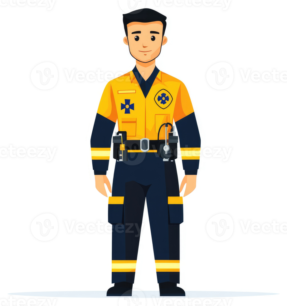 A paramedic in a bright yellow and navy uniform. png