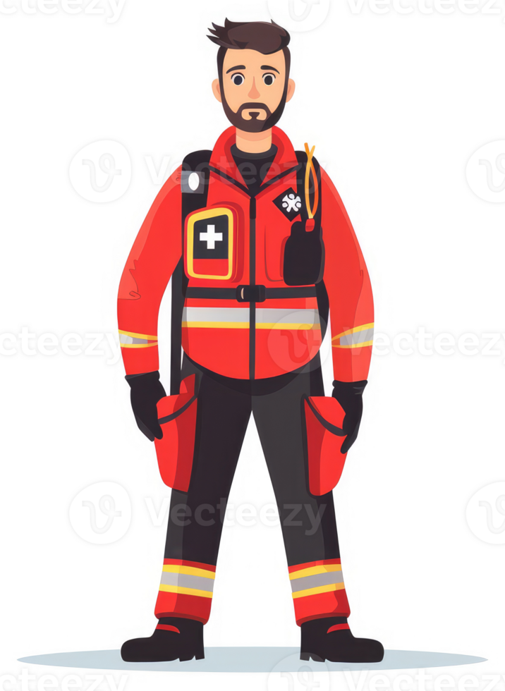 A paramedic in protective red uniform, ready for emergency response. png