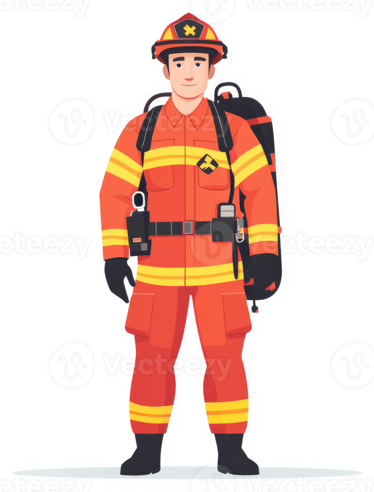 A firefighter in protective uniform, ready for duty. png