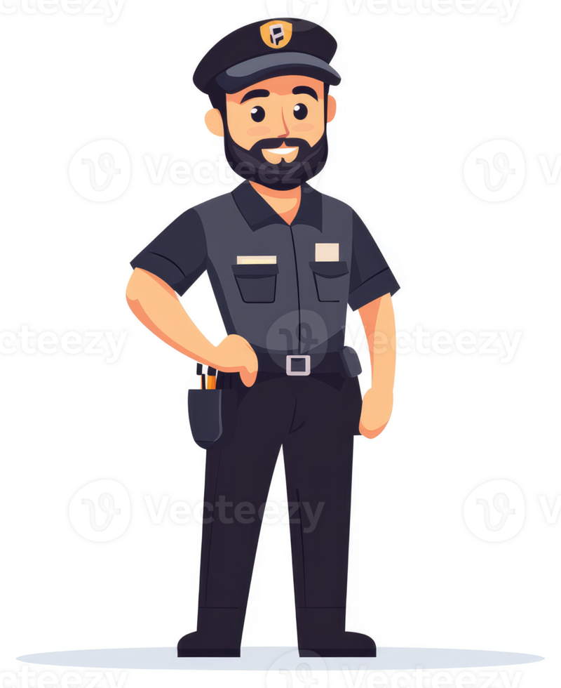 A friendly cartoon depiction of a security guard in uniform. png