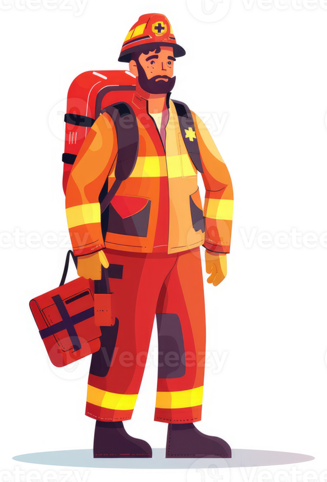 A paramedic in protective gear carrying a first-aid kit. png