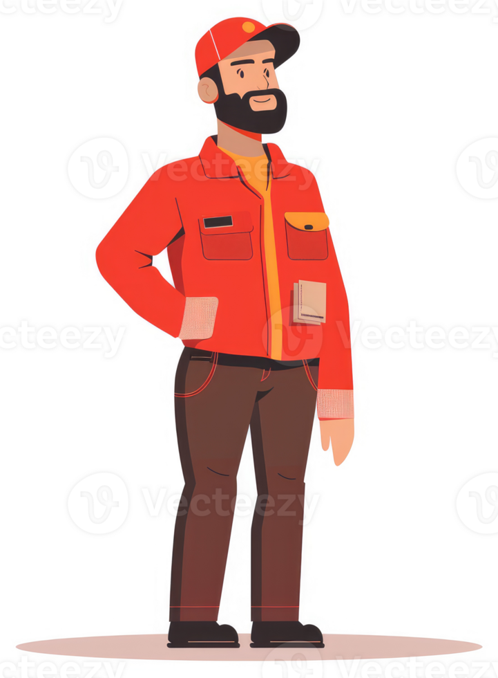 A cartoon illustration of a worker in a vibrant red uniform. png