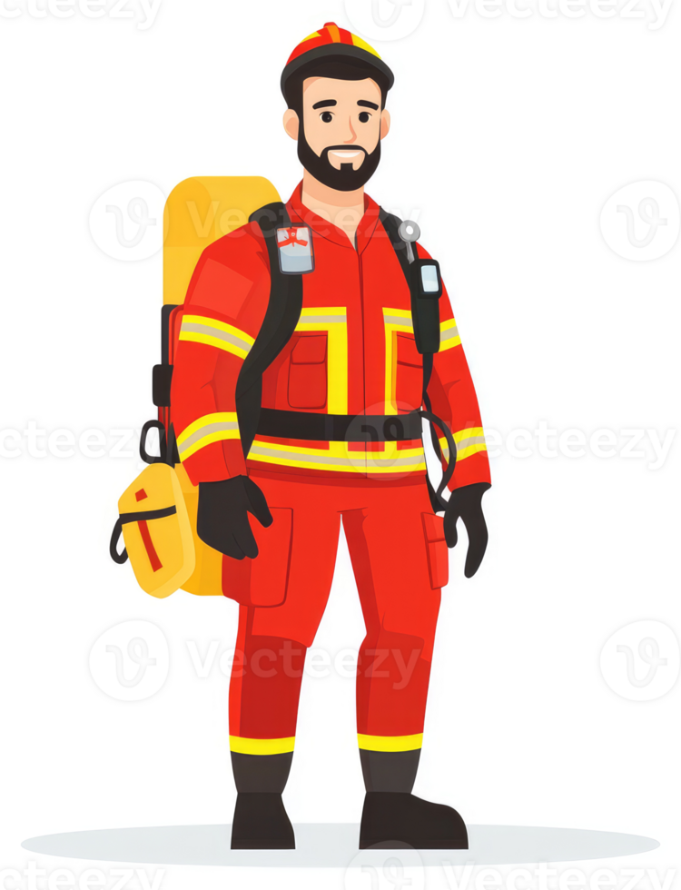 A firefighter in protective gear ready for emergency response. png