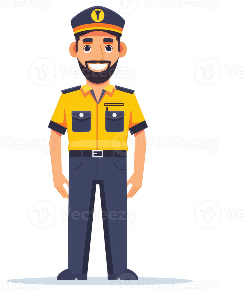 A smiling security guard in a yellow uniform. png