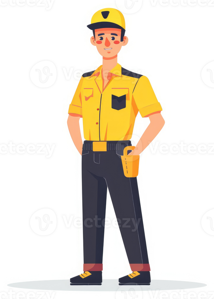 A friendly worker in a bright yellow uniform. png