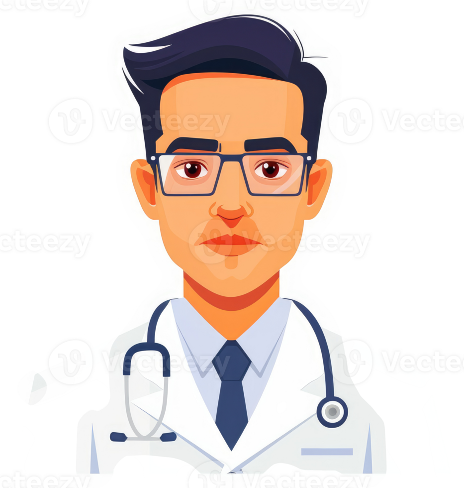 A cartoon illustration of a male doctor wearing glasses and a white coat. png