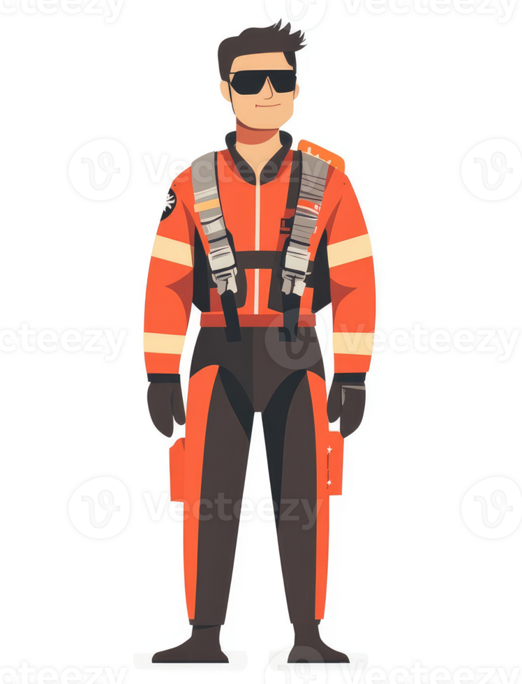 A cartoon illustration of a rescue worker in specialized protective gear. png