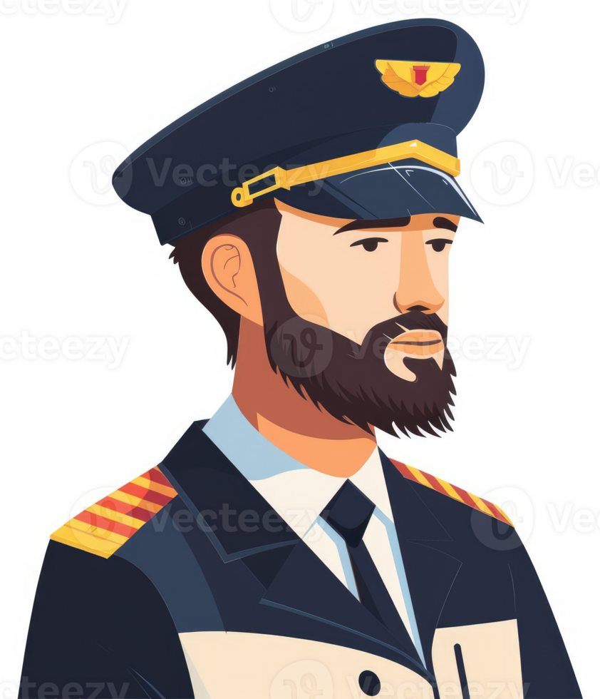 A stern-faced man in a navy uniform with a pilot's cap and a distinguished beard. png