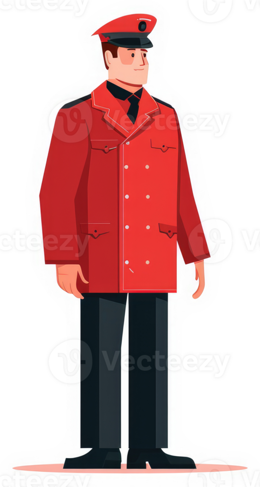 A security guard in a red uniform, standing at attention. png