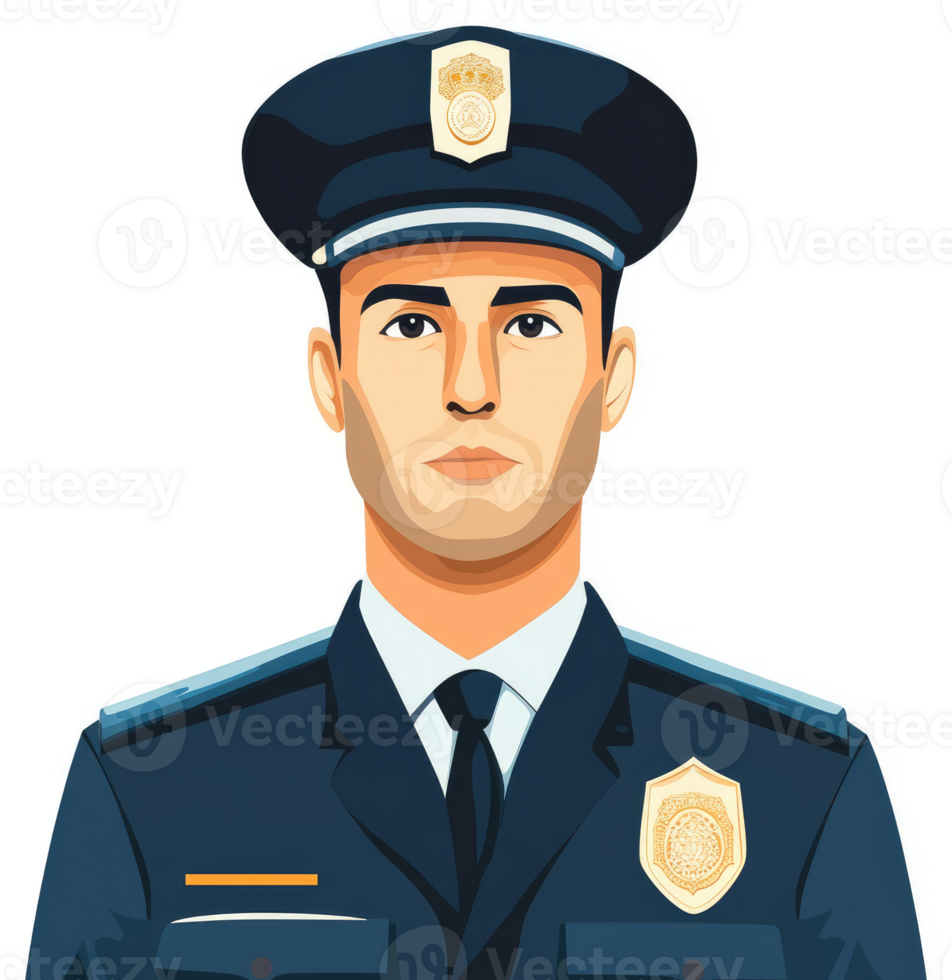 A male police officer in a formal uniform. png