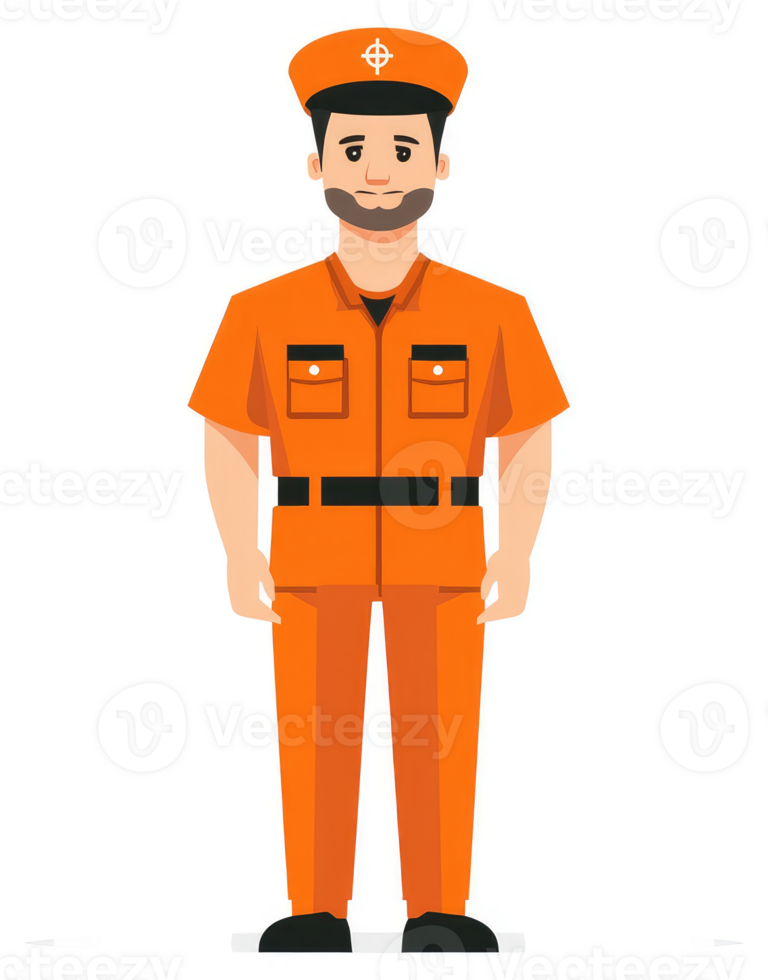 A cartoon illustration of a person wearing an orange uniform and a cap. png