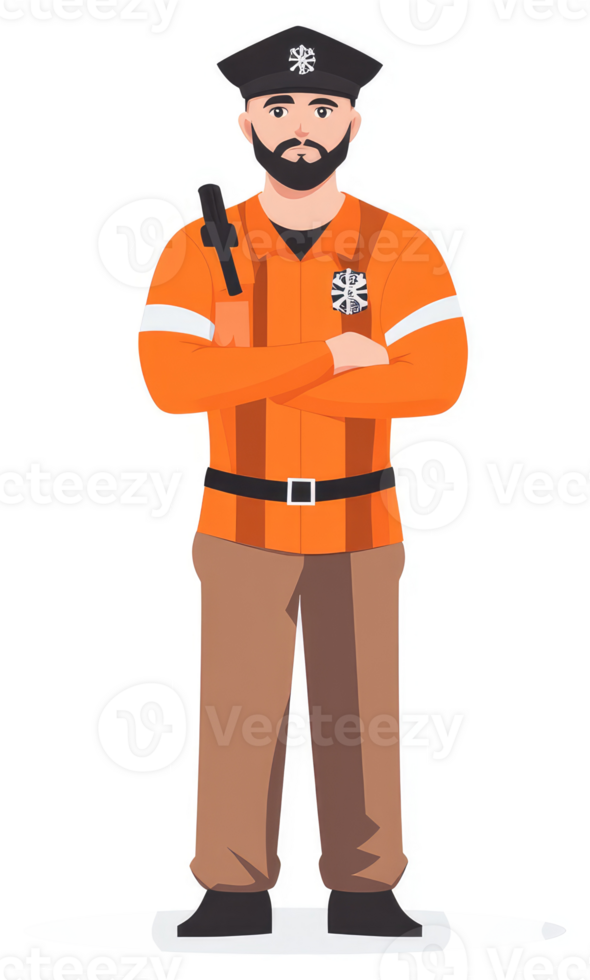 A security guard in an orange uniform. png