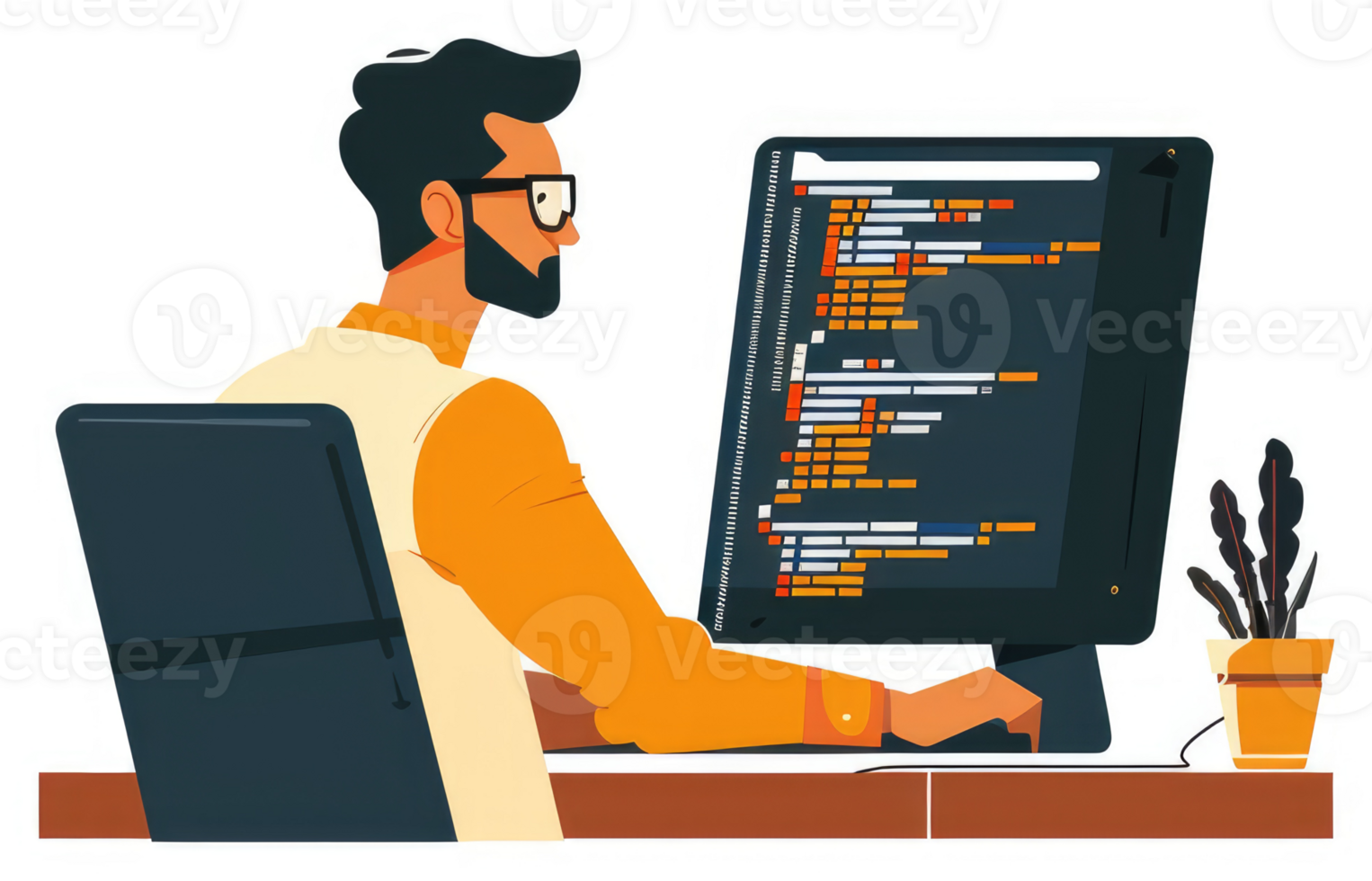 A programmer diligently working on code on a computer. png