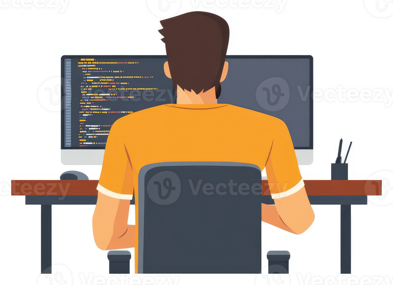 A programmer working diligently at a computer. png
