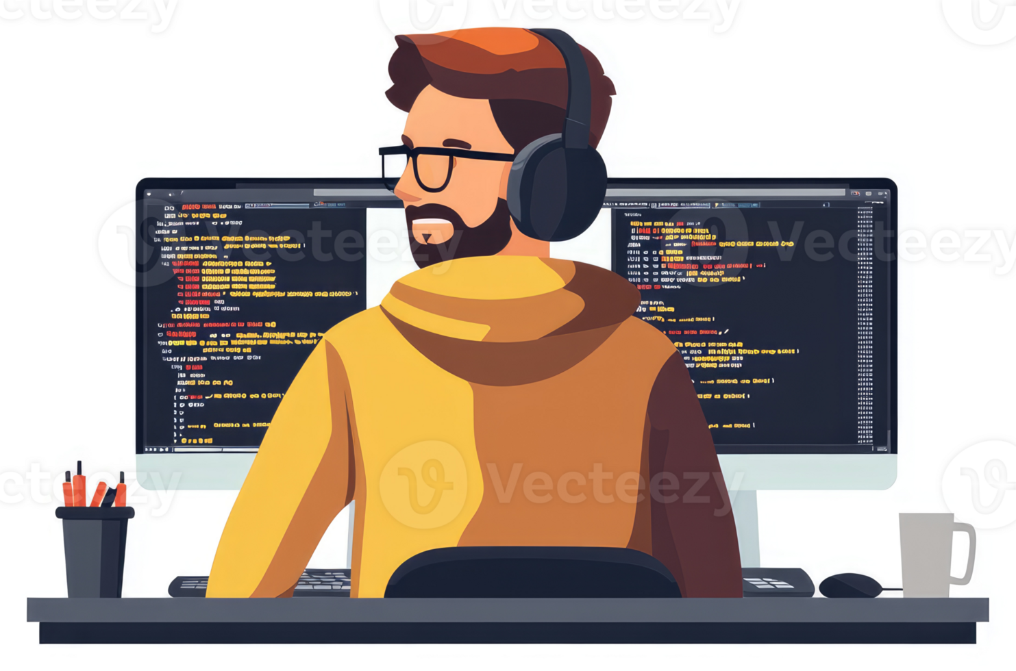 A focused programmer working diligently on a coding project. png