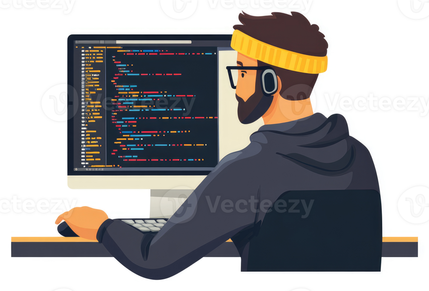 A focused programmer working diligently at a computer. png