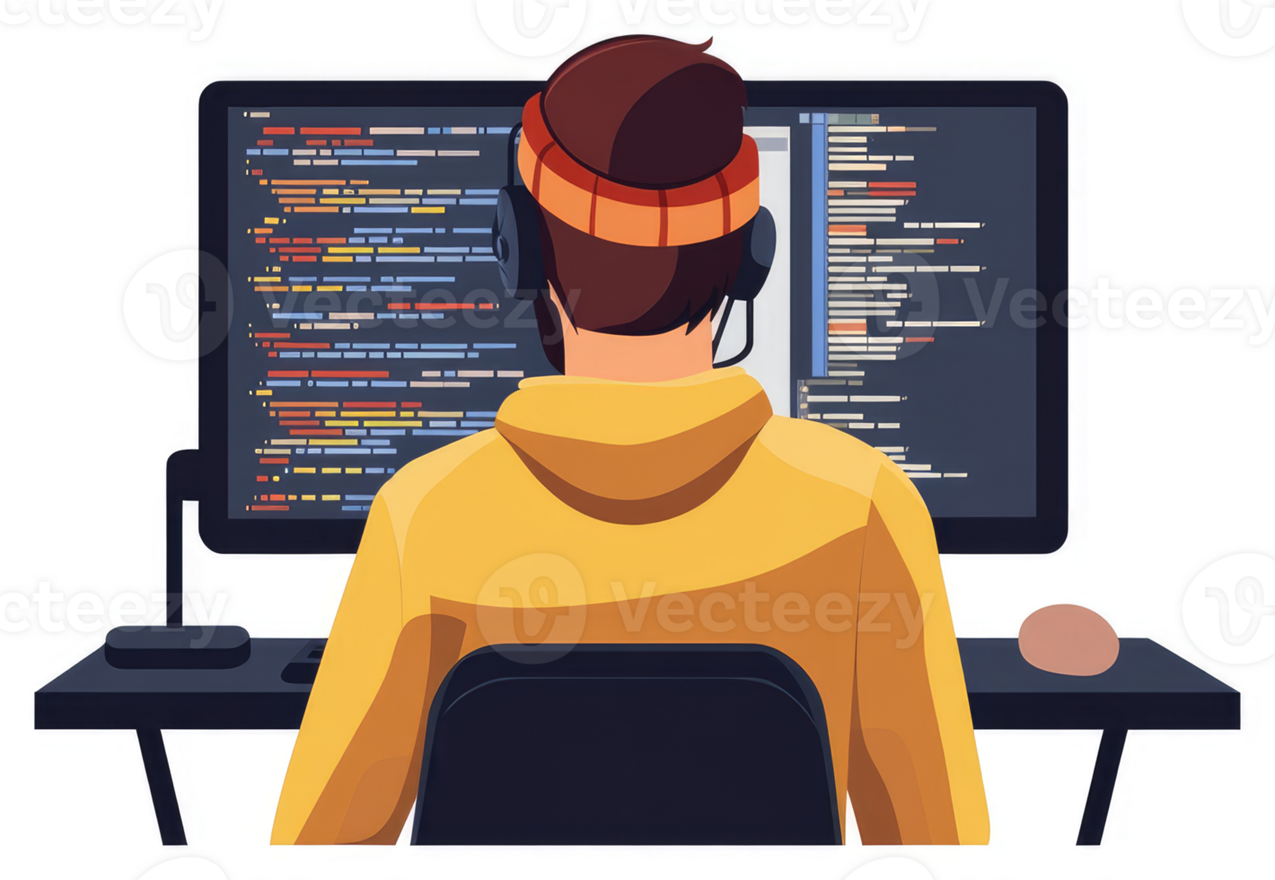 ein Programmierer vertieft im Codierung auf ein Computer Bildschirm. png